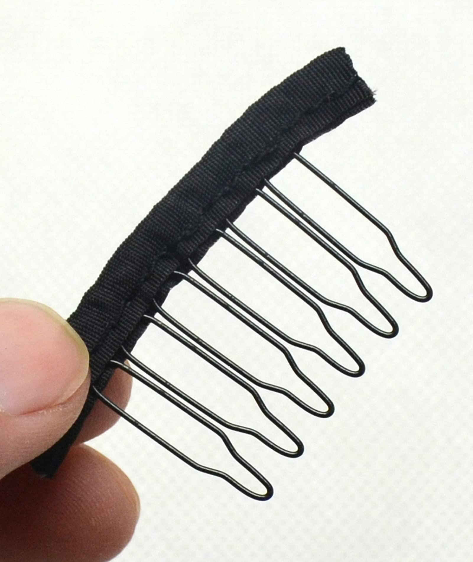 Jozlynn Jozlynn 12pcs Wig Combs for Making Wig,6 Teeth Wig Clips Stell Tooth For Hairpiece Caps DIY (12 pcs, Black)