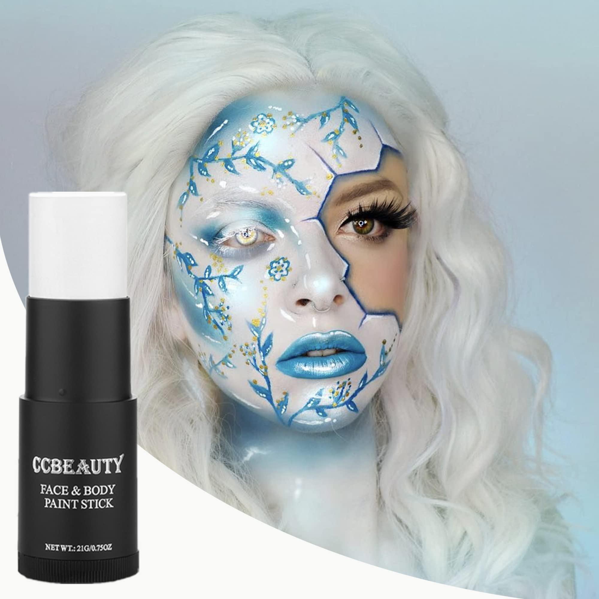 CCbeauty CCBeauty Clown White Face Body Paint Stick Oil, White Eye Black Sticks for Sports, Cream Skeleton Joker Mime Foundation Makeup, Hypoallergenic Face Painting Kit for Halloween SFX Cosplay Costume Party