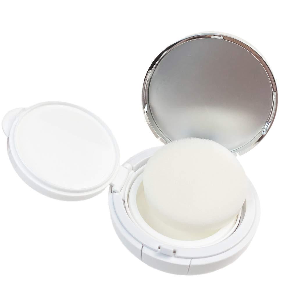 ericotry 15g 0.5oz Empty White Silver Edge Cosmetic Make-up Powder Container Air Cushion Puff Case Box With Sponge and Mirror for BB CC Liquid Foundation Cream
