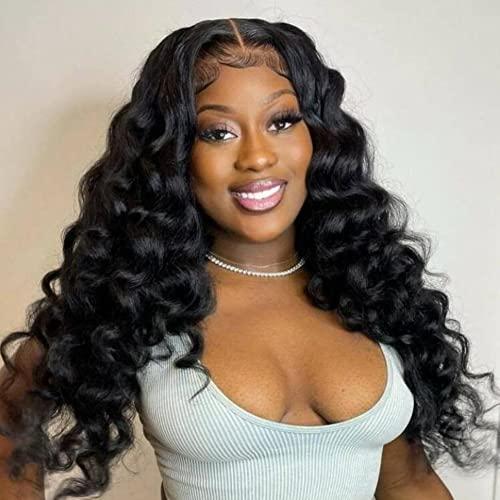 Ruma Hair Full 13x4 HD Transparent Lace Frontal Wig Loose Wave Silk Top Lace Closure Human Hair Wigs For Women Preplucked Brazilian Hair Wig Baby Hair (14inch, 4x4 Lace Closure Wig)