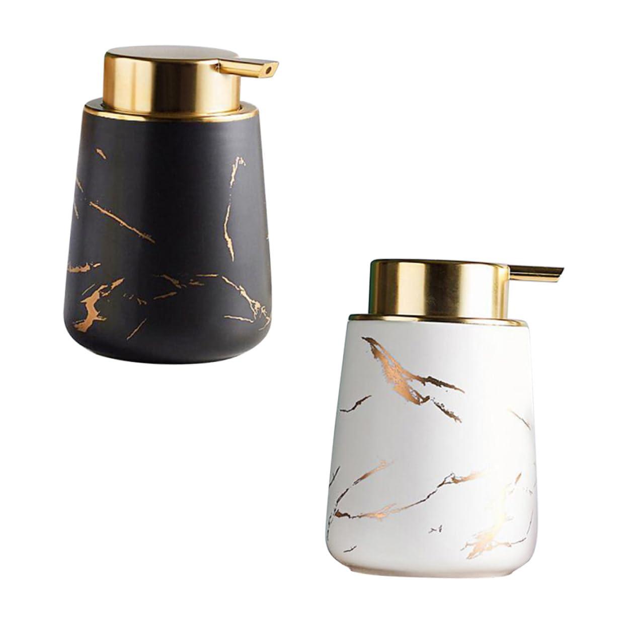 CANIGHT CANIGHT 400ML Ceramic Lotion Dispenser Portable Push Pump Bottle for Liquid Soap and Makeup Multi Purpose Travel Container Marbling Black Ideal for Toiletries and Travel Use
