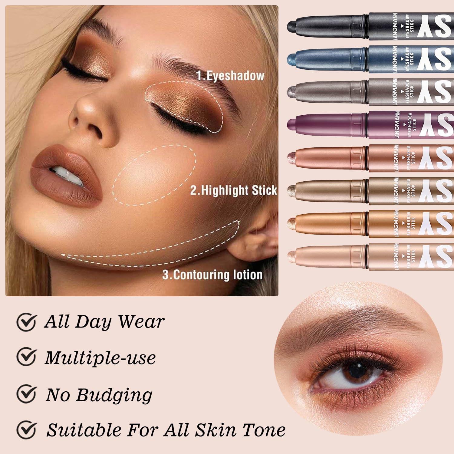 Melsintern Melsintern Grey Eyeshadow Stick Makeup,Matte Cream Eye Shadow Pencil,High Pigmented Crease-proof Glitter Eye Shadow Brightener Stick,Waterproof Long Lasting Eye Highlighter Crayon Eyeliner