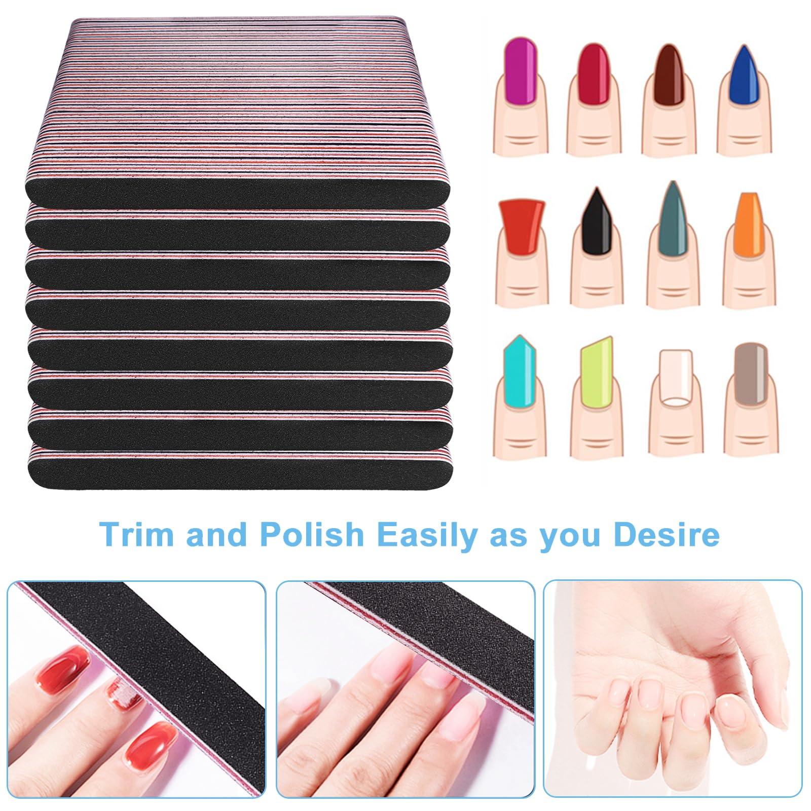 AhaTopia Nail Files Bulk (200 Pack), Professional Emery Board 100/180 Grit Nail File Double Sided Emory for Natural and Acrylic Nails Fingernail Files for Gel Nail Reusable Manicure Disposable Pedicure Black