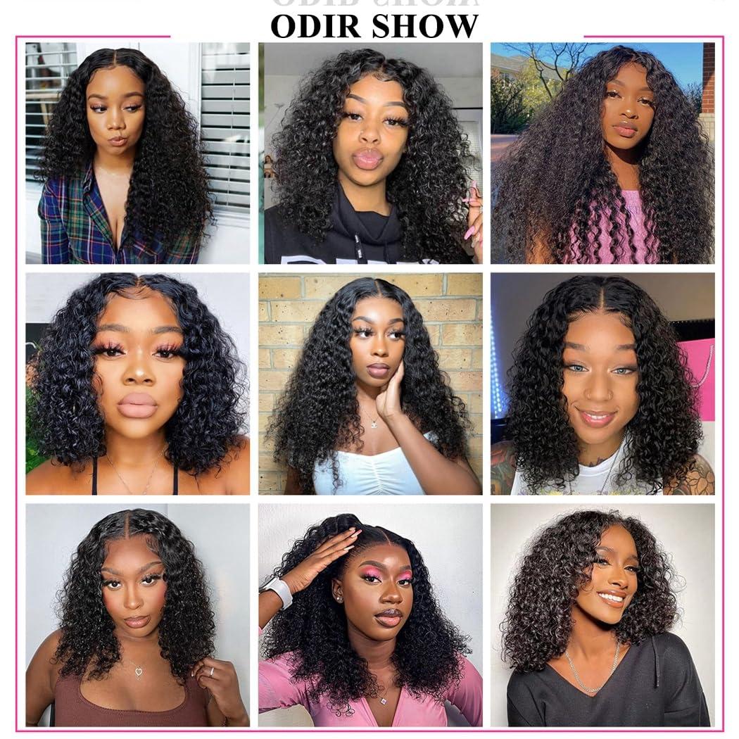 Odir Odir Deep Wave Hair Bundles with 13x4 Frontal Brazilian Human Hair Deep Curly Hair 3 Bundles with Lace Frontal 14 16 18+12 Inch 9A Unprocessed Virgin Hair Natural Color
