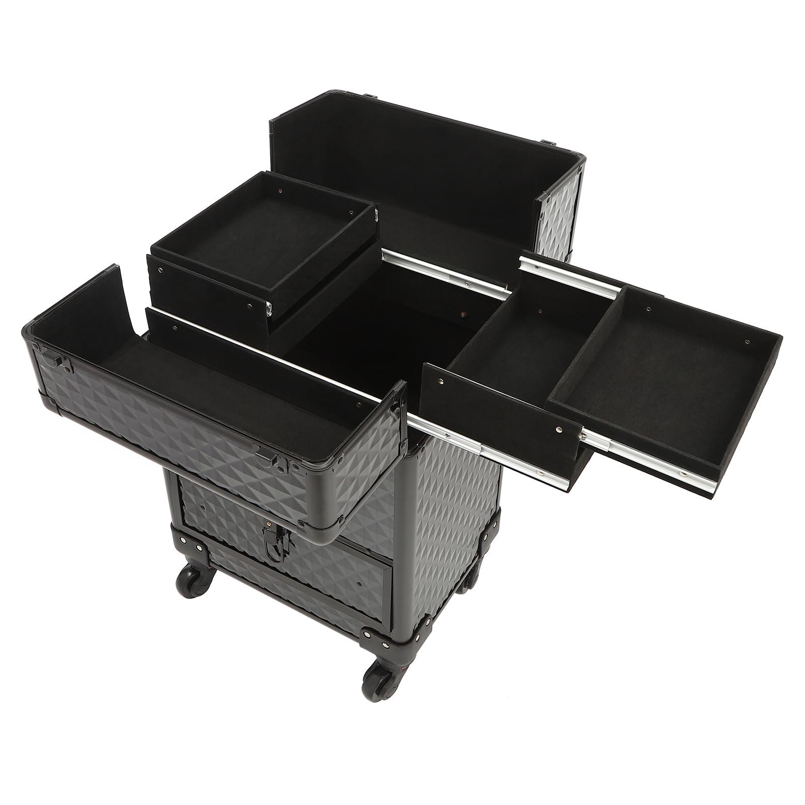 NliuLJW NliuLJW Professional Makeup Trolley, Rolling Cosmetic Train Case Wheeled Manicure Storage Cart Cosmetologist Stylist Case for Studio or Travelling, 13.4x9.8x18.5Inch (Black)