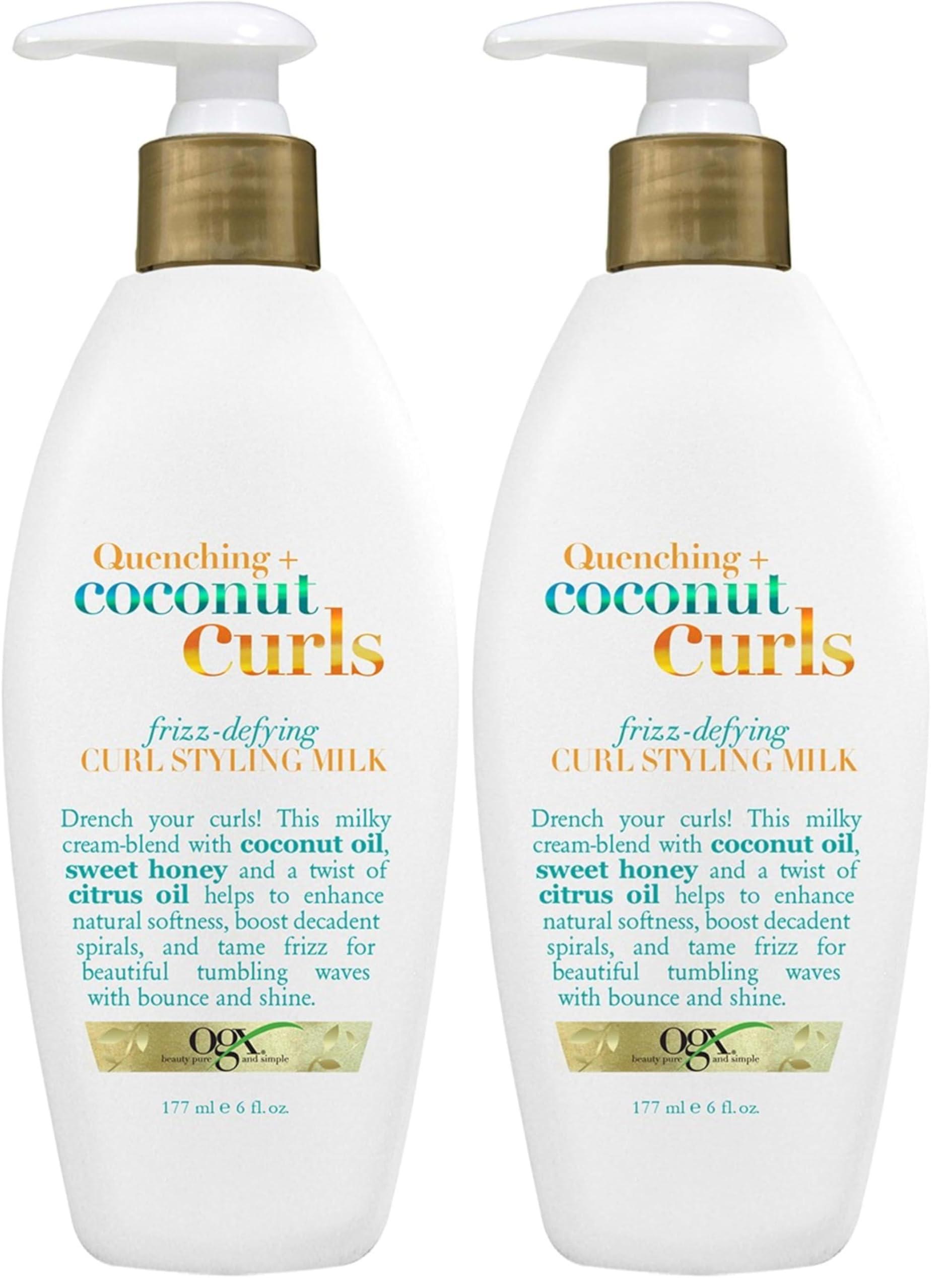 OGX OGX Quenching + Coconut Curls Frizz-Defying Styling Milk, Nourishing Leave-In Hair Treatment with Coconut, Citrus Oil & Honey, Paraben-Free and Sulfated-Surfactants Free, 6 fl oz (Pack of 2)