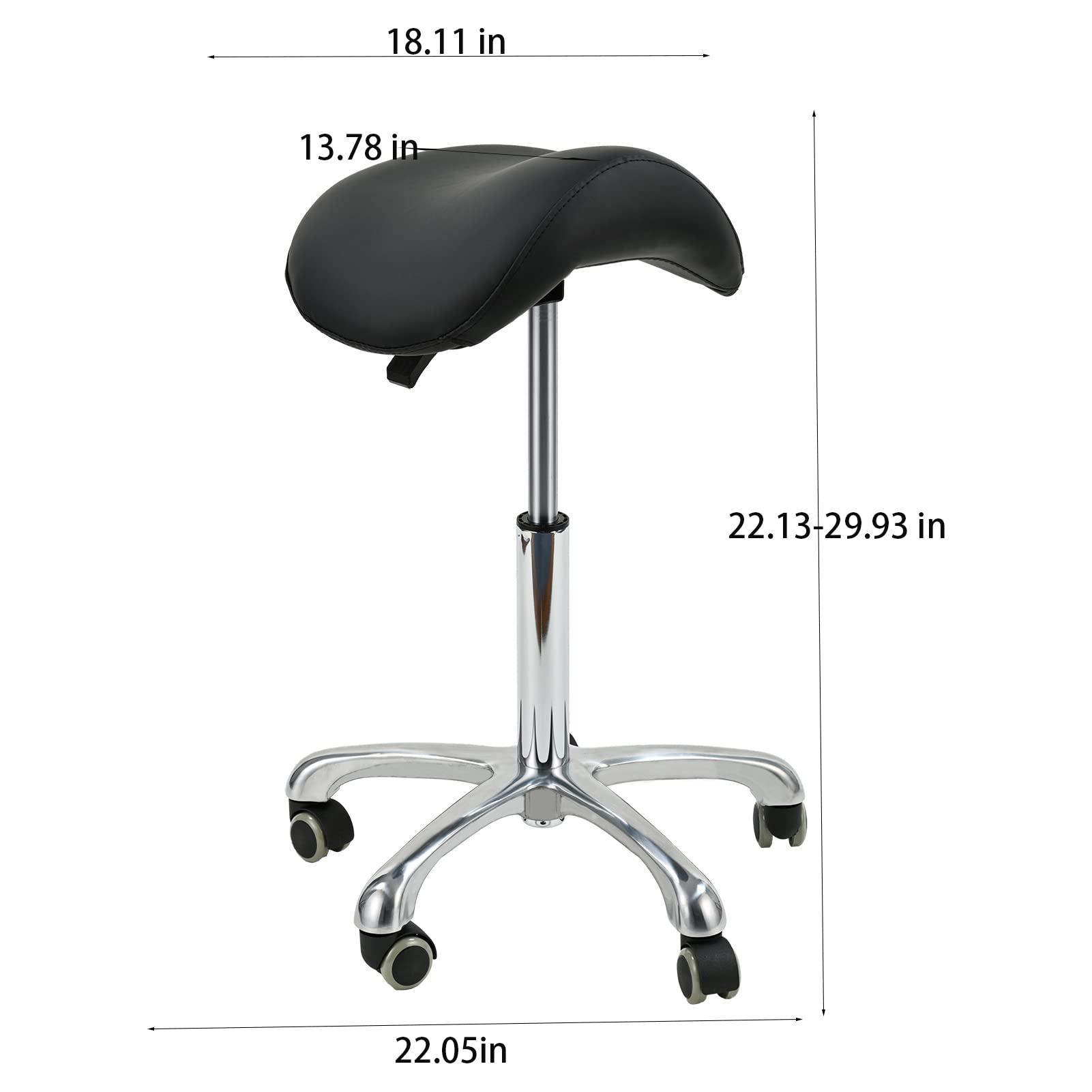 FOHGFNT FOHGFNT Saddle Seat Stool Rolling Chair Drafting Hydraulic Swivel Adjustable Ergonomic Style with Foot Rest Wheels for Home Office Dental Clinic Spa Salon Kitchen Bar Use,Black