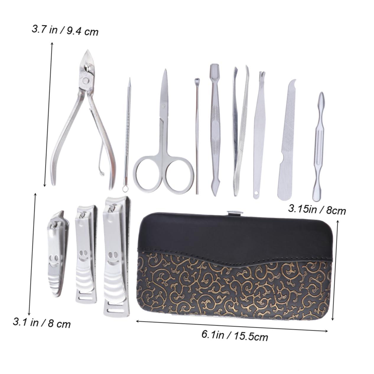 minkissy minkissy Travel-size 12pc Nail Care Set Manicure Pedicure Tool Set in Stylish Golden Pattern Case for Cosmetology