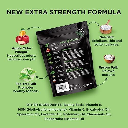 DAILY REMEDY EXTRA STRENGTH Tea Tree Oil Foot Soak with Epsom Salt - Made in USA - for Toenails, Athlete\'s Foot, Itchy Feet, Stubborn Smelly Foot Odor, Pedicure, Foot Calluses & Soothes Sore Tired Achy Feet -16 oz