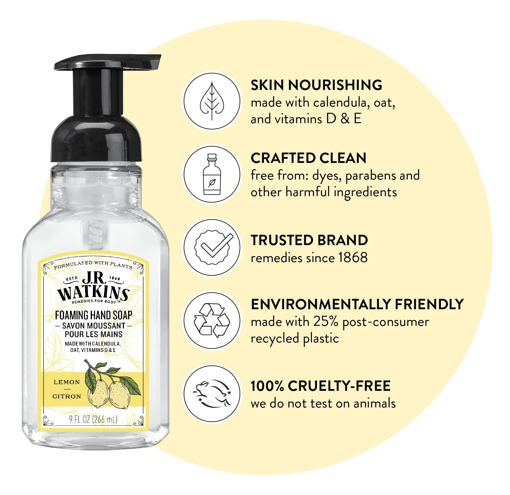 J.R. Watkins J.R. Watkins Foaming Hand Soap with Pump Dispenser, Moisturizing Foam Hand Wash, All Natural & Foaming Hand Soap Pump with Dispenser, Moisturizing All Natural Hand Soap Foam