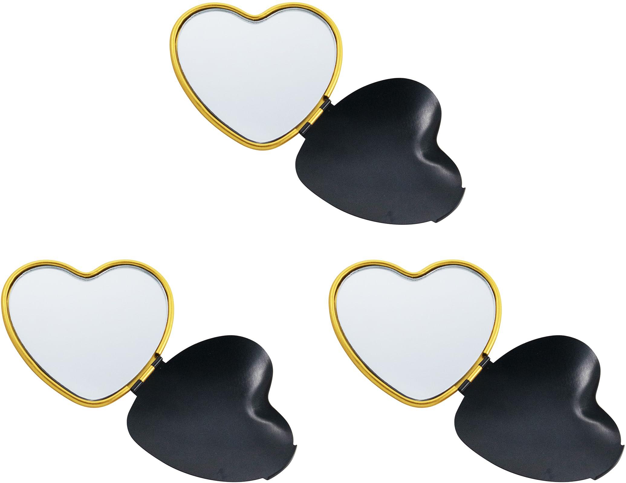 Stephanie Imports Stephanie Imports Set of 3 Heart Shaped Dual Color Compact Mirrors with Brushed Metal Finish (Black & Gold)