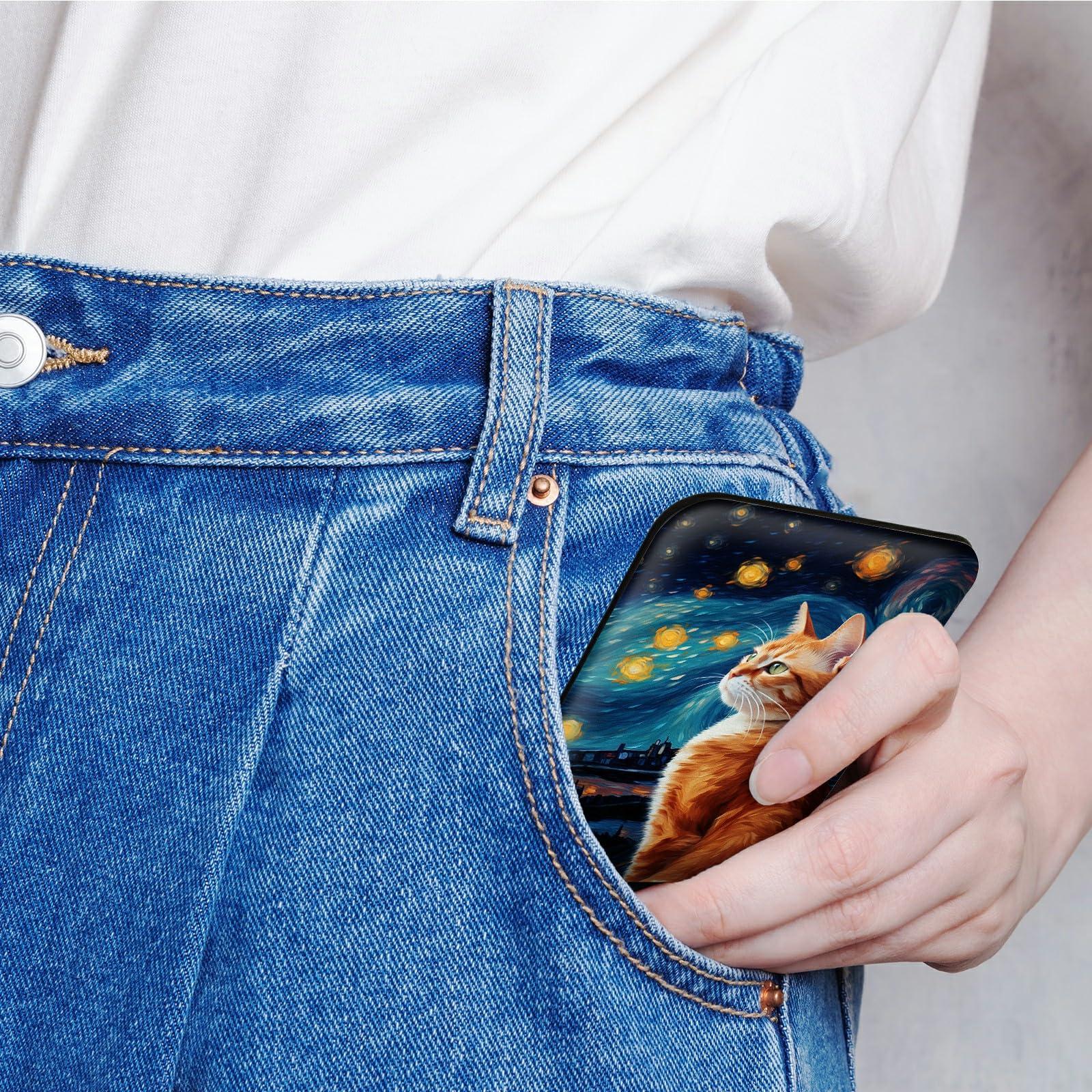 BREIDMKFM BREIDMKFM Folding Mirror Portable Mirror, PU Leather Mirror with Adjustable Stand Cute Compact Mirror for Women & Girls Pocket Makeup Mirror for Travel (4.2W2.8L), Cat Starry Sky