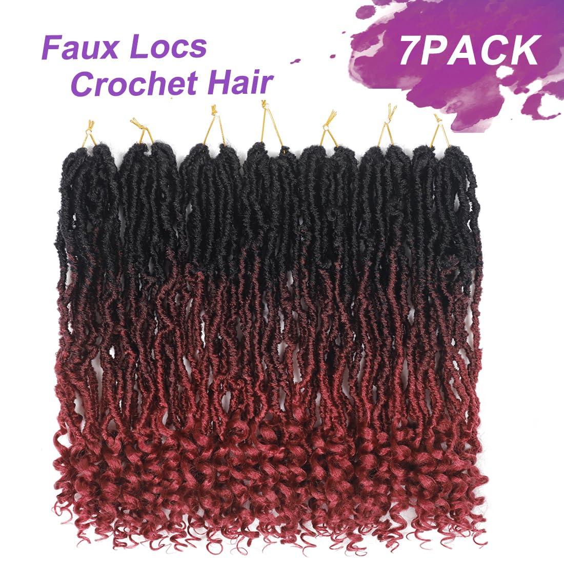 Gizane 14 Inch Goddess Soft Locs Crochet Braids 7 Packs T1B/530/350 Faux Locs Crochet Braids Hair With Curly Ends Synthetic Bohemian Locs Braiding Hair (14 Inch (Pack of 7), T1B/530/350#)