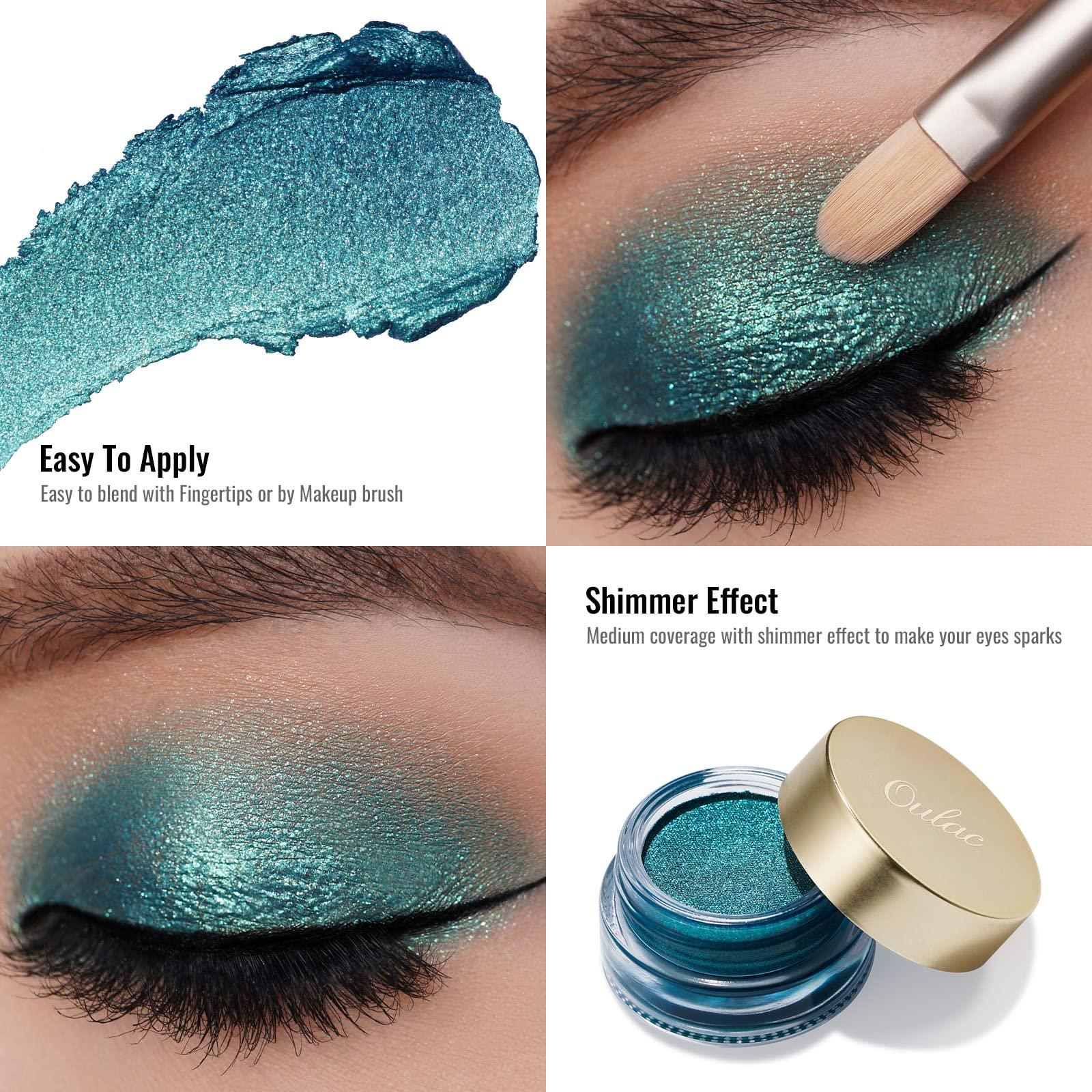 Oulac Oulac Teal Eyeshadow Green Glitter Eyeshadow Highly Pigmented Eye Shadow Waterproof & Long Lasting for Women with Moisturizing Formula. Multi-use for Highlighter. 6g (14)