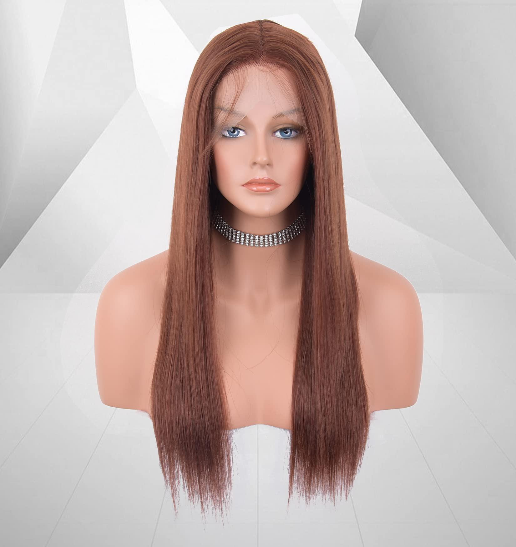 EALGA EALGA Brown Auburn Wig Lace Front Wigs for Women, Straight Hair Light Brown Wig with Baby Hair, Glueless,Middle Part, Shoulder Length 20 inch Red Head Wig EALGA-021
