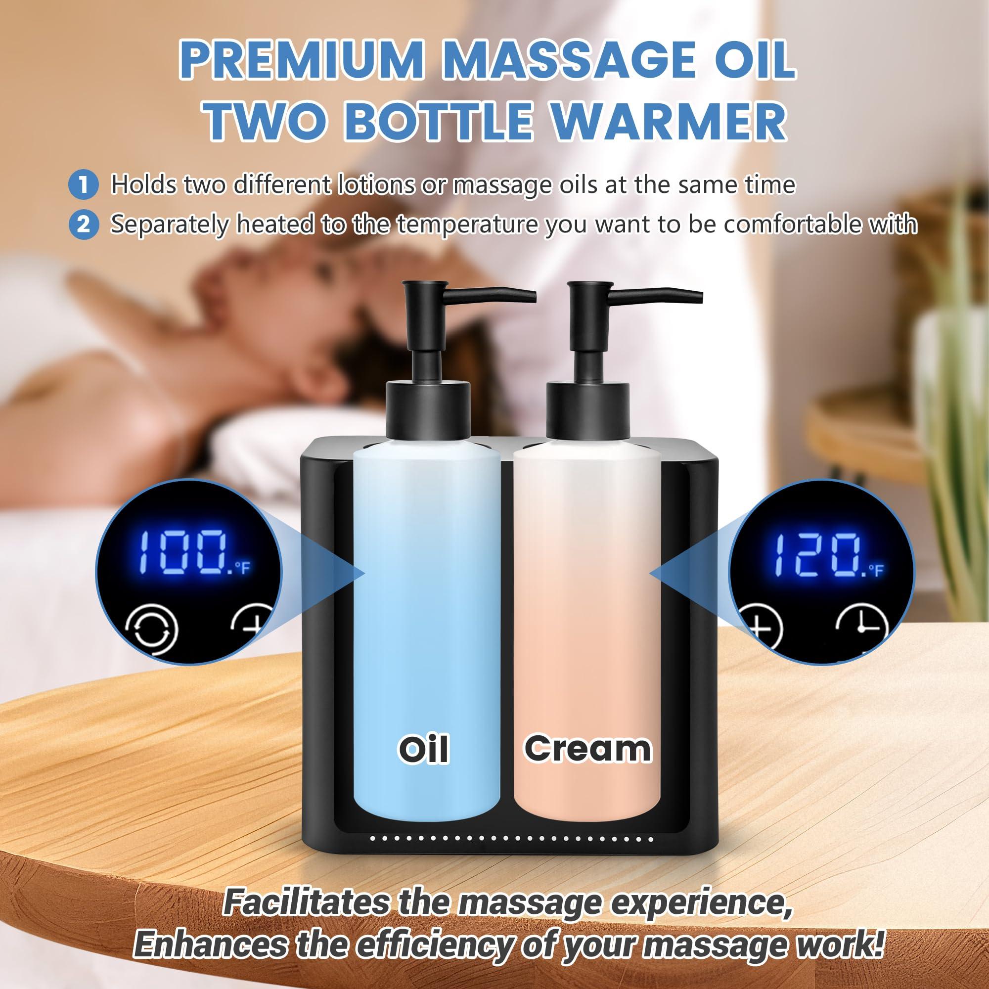 AOWOSA Massage Oil Warmer Double Bottle Professional Electric Lotion Digital Heater for SPA, Portable Oil Warmer Heated Cream for Beauty Salon Home, with / Switchable Display, Four Oil Dispenser Bottle