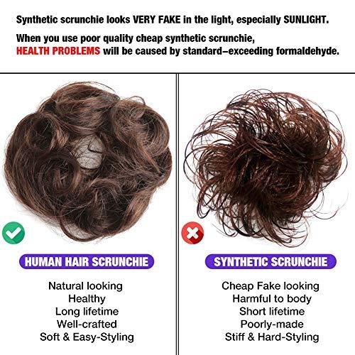 Bella Hair Bella Hair 100% Human Hair Scrunchies for Women Messy Bun Hair Piece Wavy/Curly Up-Do Ponytail Extension (#30 Medium Auburn/Red Brown)