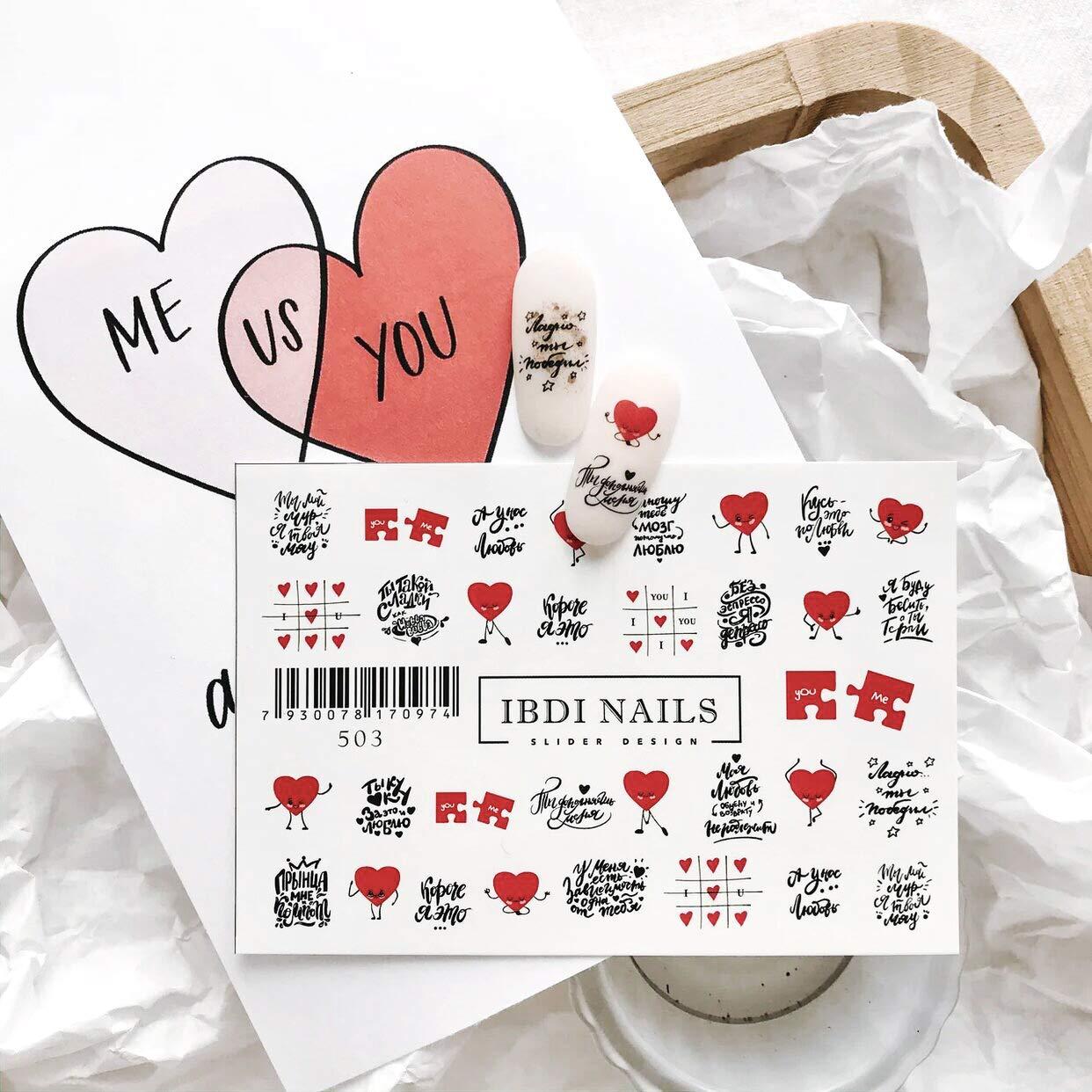 IBDI NAILS IBDI Valentines Day Nail Decals / Sliders for Manicure or Pedicure, Decal for Nails, Slider for Manicures and Pedicures, Nail Art