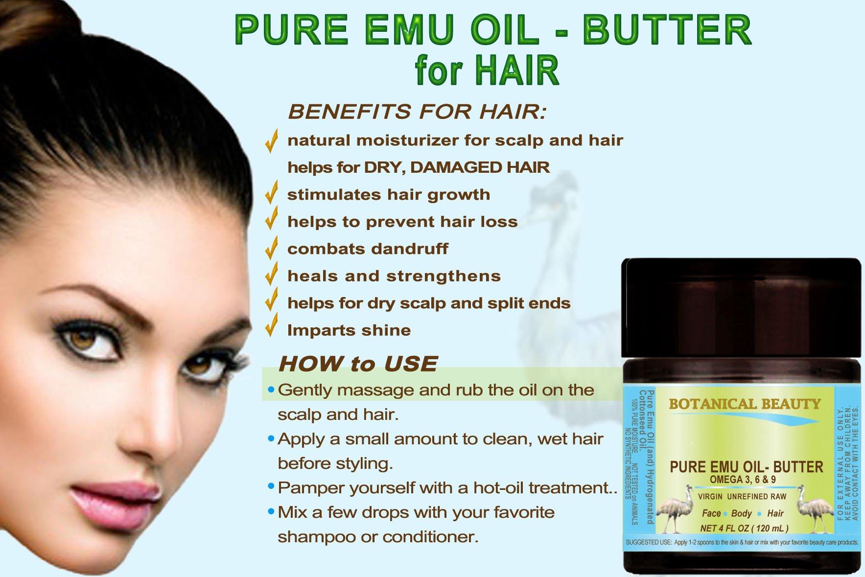 Botanical Beauty PURE EMU OIL BUTTER 100% Natural RAW VIRGIN UNREFINED for FACE, BODY, HANDS, FEET, NAILS, HAIR and LIP CARE 8 Fl. oz. - 240 ml by Botanical Beauty