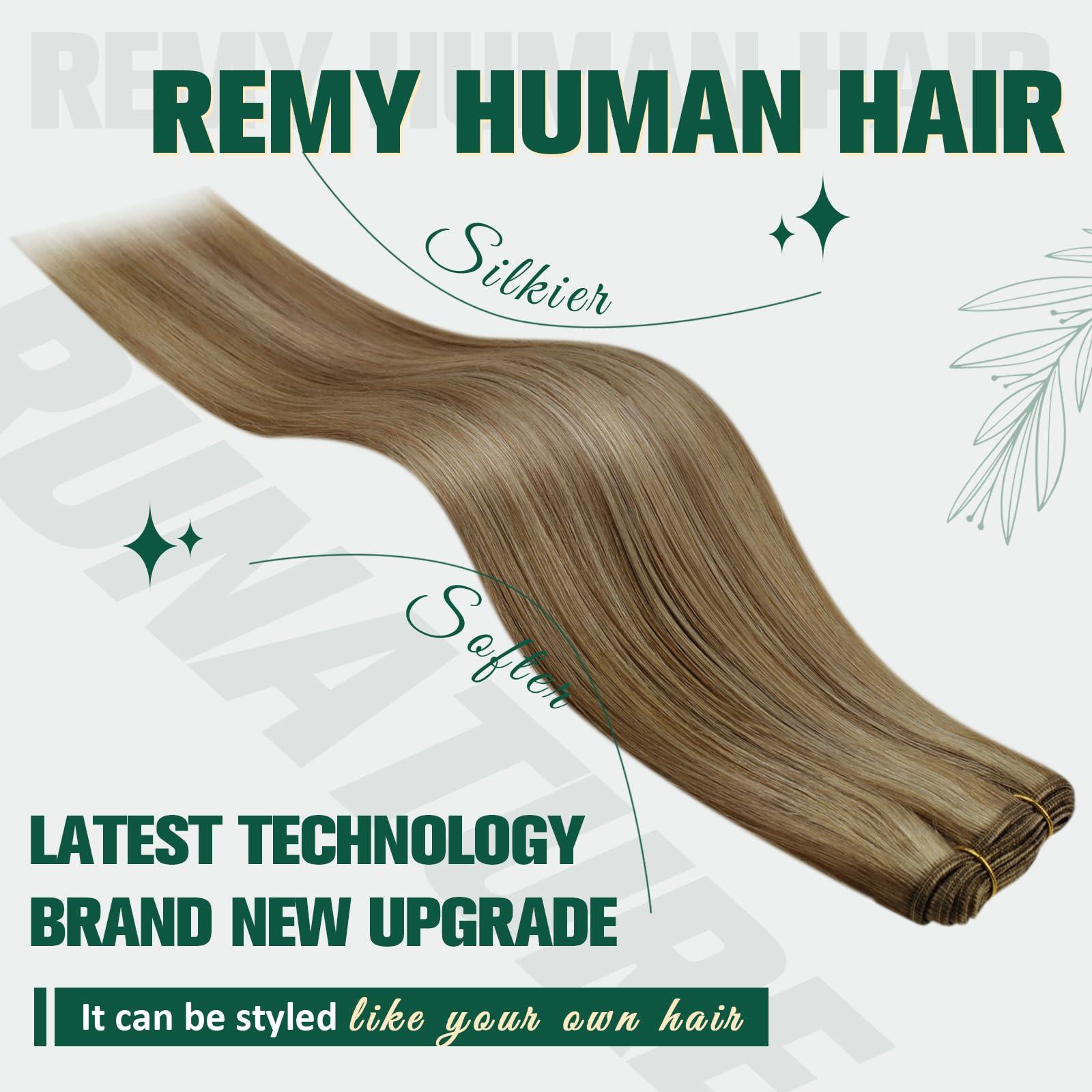 RUNATURE RUNATURE Bundles Dark Blonde Hair Weft Extensions Human Hair Straight Clip in Hair Extensions 18 Inch