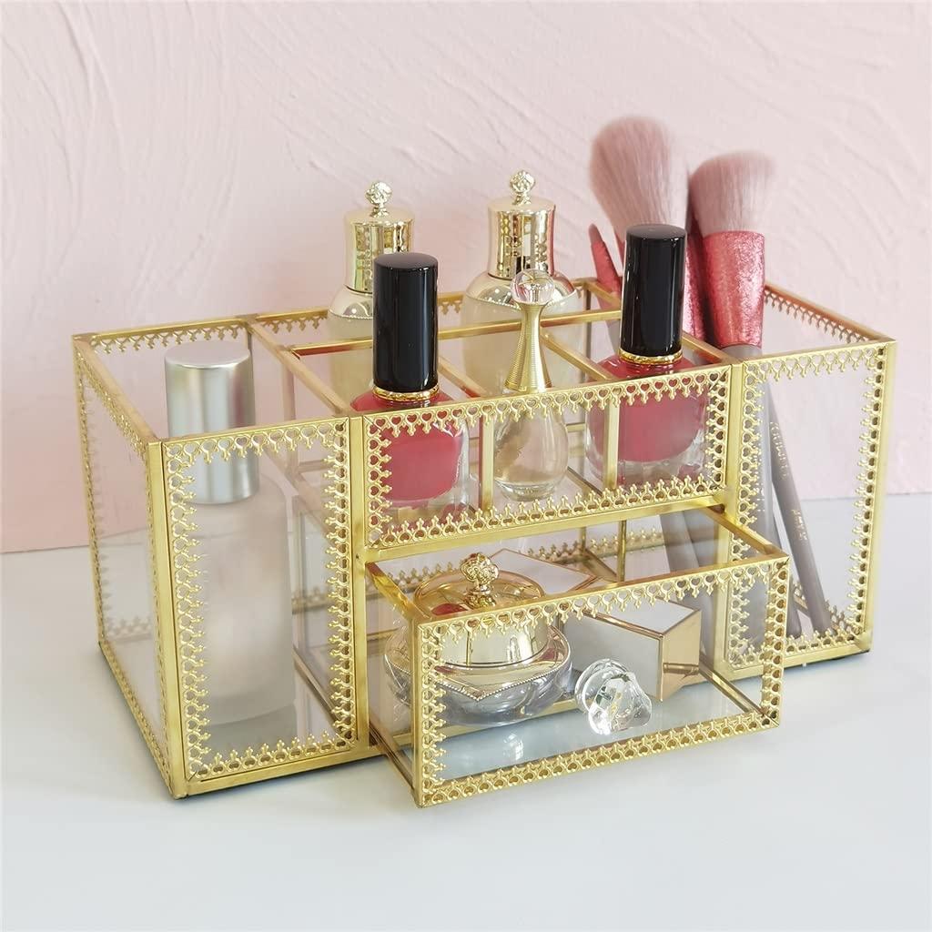 wsdswdsfedscsfbrgdf Glass Cosmetic Makeup Pen Organizer Jewelry Drawer Storage Box Display Case