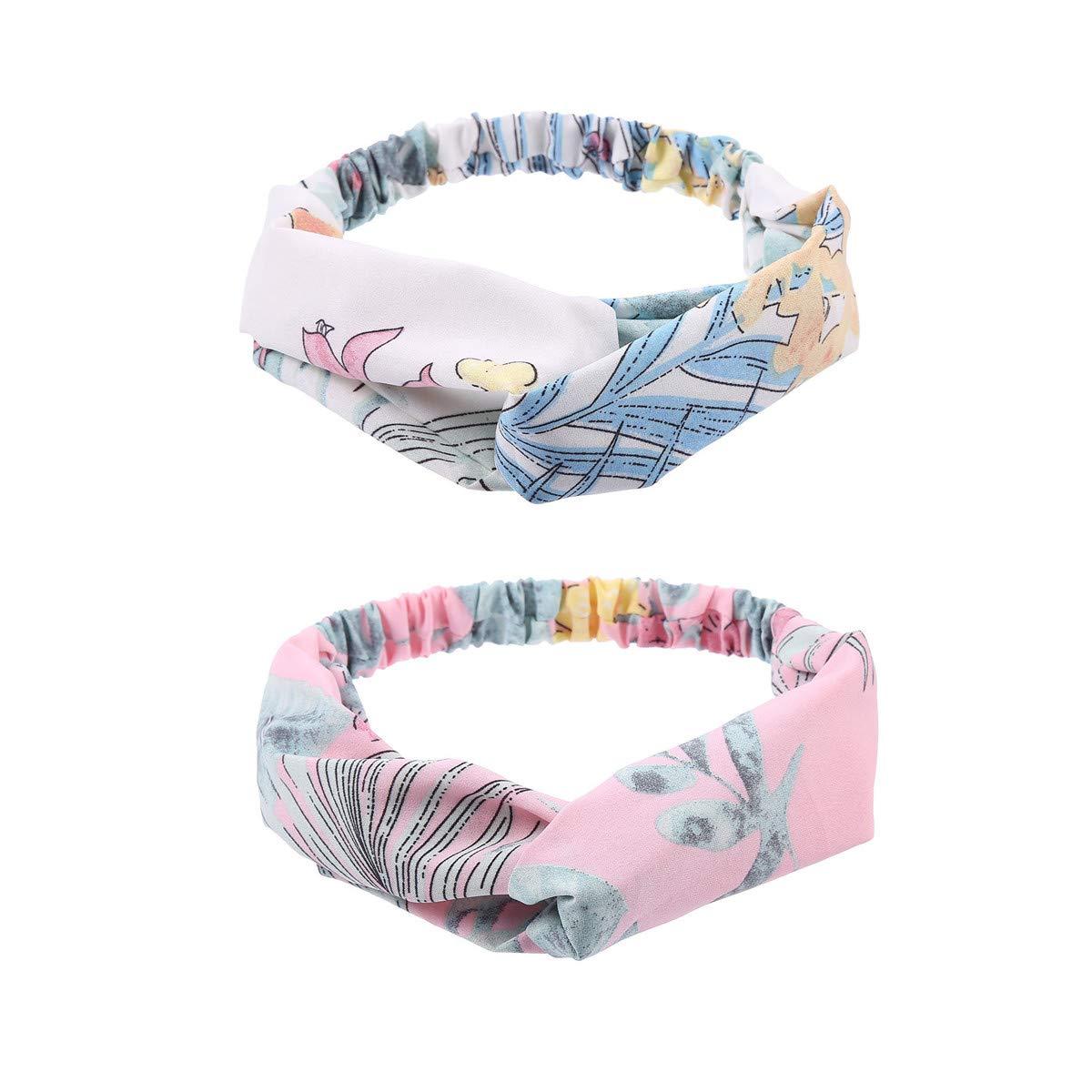 CUTEGIFT CUTEGIFT 9 Pack Beach Headbands for Women Boho Headbands for Girls Flower Printed Cross Elastic Head Wrap Bohemian Knotted Head Wrap Elastic Hair Band Hair Accessories for Teens Girls Women