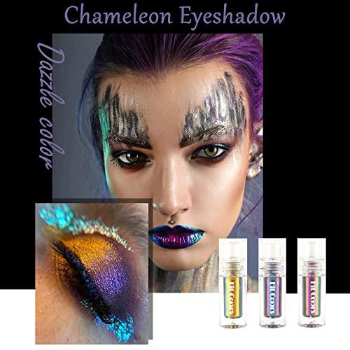 Domality Domality Chameleon Eyeshadow Liquid Set, 3pcs Intense Color Shifting Multichrome Eyeshadow, Highly Pigment Metallic Long Lasting Quick-Drying No Creasing Eye Makeup