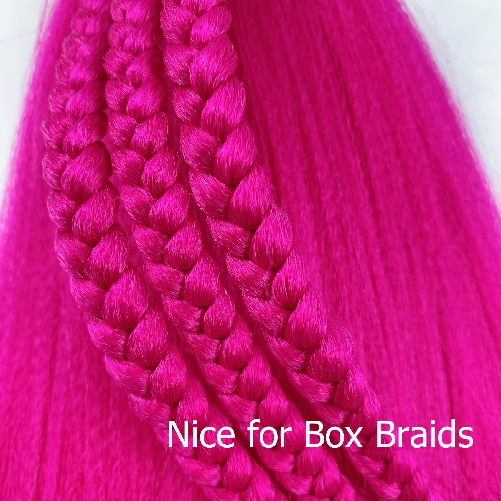 Gozill Hot Pink Braiding Hair Pre Stretched Synthetic Box Braids Hair Extension for Braiding 6 Packs