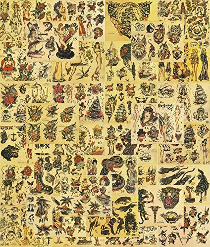 Tattoo Life Sailor Jerry Traditional Vintage Style Tattoo Flash Collection 135 Sheets 11x14" Old School, Traditional Designs