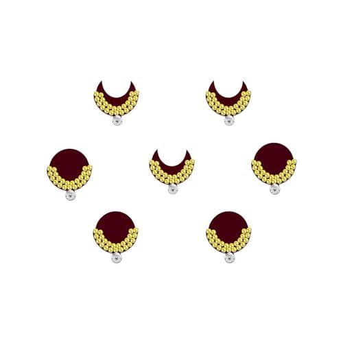 Crystalline Jewelry Marron And Stones Head Bindi Traditional Assorted Design Velvet Material Face Gems Face Jewel Makeup For Women (2 Pack)