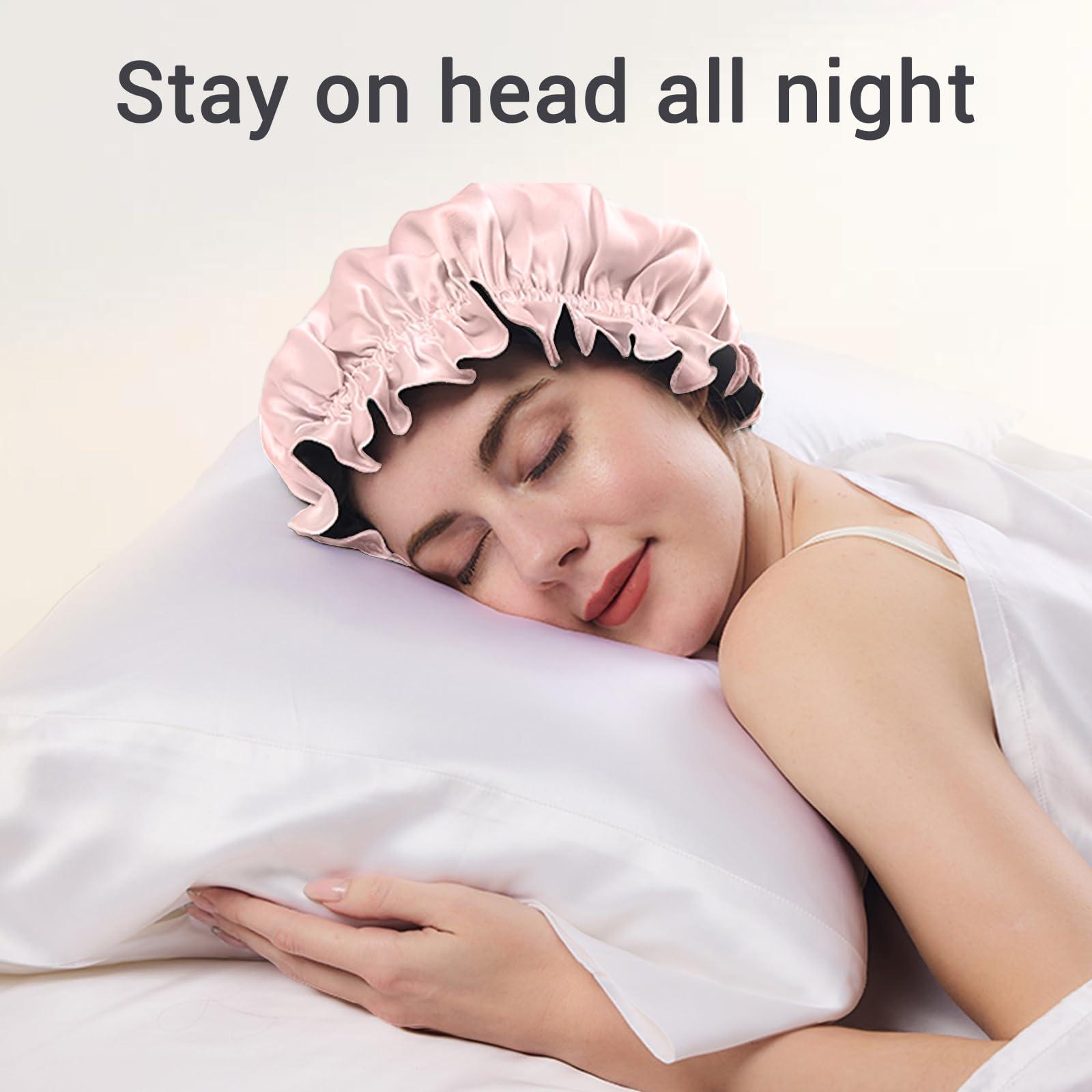 ZIMASILK ZIMASILK 100% Mulberry Silk Bonnet for Women Hair Care, Double Layered, Silk Hair Wrap for Sleeping with Elastic Stay On Head (1Pc, Pink+Ivory)