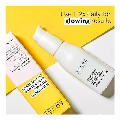 Acure ACURE Face Brightening Vitamin C & Ferulic Acid Serum - Day & Night Oil Free Glowing Facial Serum - Vitamin C, Ferulic Acid & Pineapple Extract For Natural Brighter Look - for All Skin Types 1 fl oz