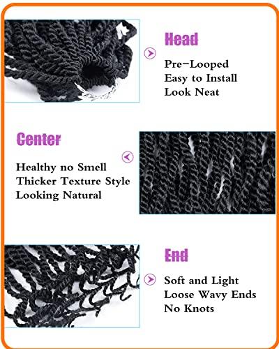 TOZIKA Crochet Hair for Kids 8 Inch Crochet Hair for Black Women 6 Packs Senegalese Twist Crochet Braids Wavy Ends Synthetic Hair Extension Curly Crochet Twist Braiding Hair (1B#, 8 Inch)