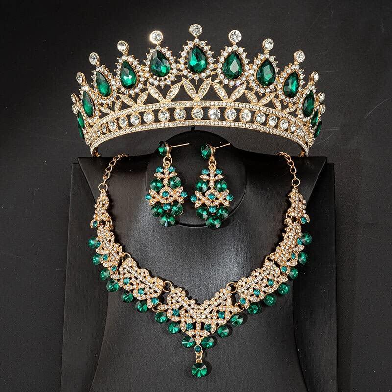 ZIFENGXUAN ZIFENGXUAN Ladies Crown Tiara for Women Crystal Headdress Costume Party Hair Accessories Tiara Crown Earring Necklace Wedding Pageant Jewelry Accessory (Hx026 Blue 3pcs)