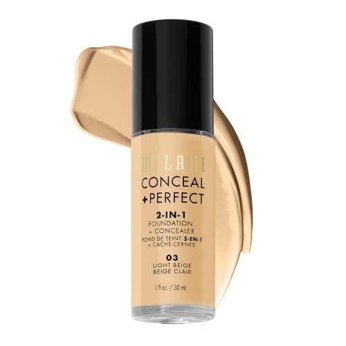 Milani Milani Conceal + Perfect Liquid Foundation - Light Beige, 1 Fl. Oz. Cruelty-Free, Water-Resistant, Oil-Free, Medium-To-Full Coverage, Satin Matte Finish