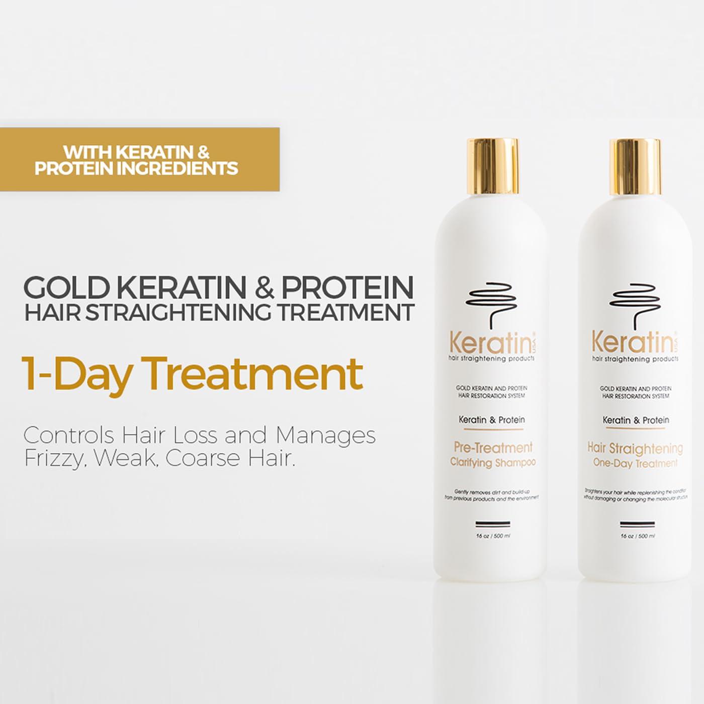 KERATIN USA HAIR STRAIGHTENING PRODUCTS Gold Keratin Hair Straightening Duo: One-Day Treatment 16oz and FREE Activator 8oz