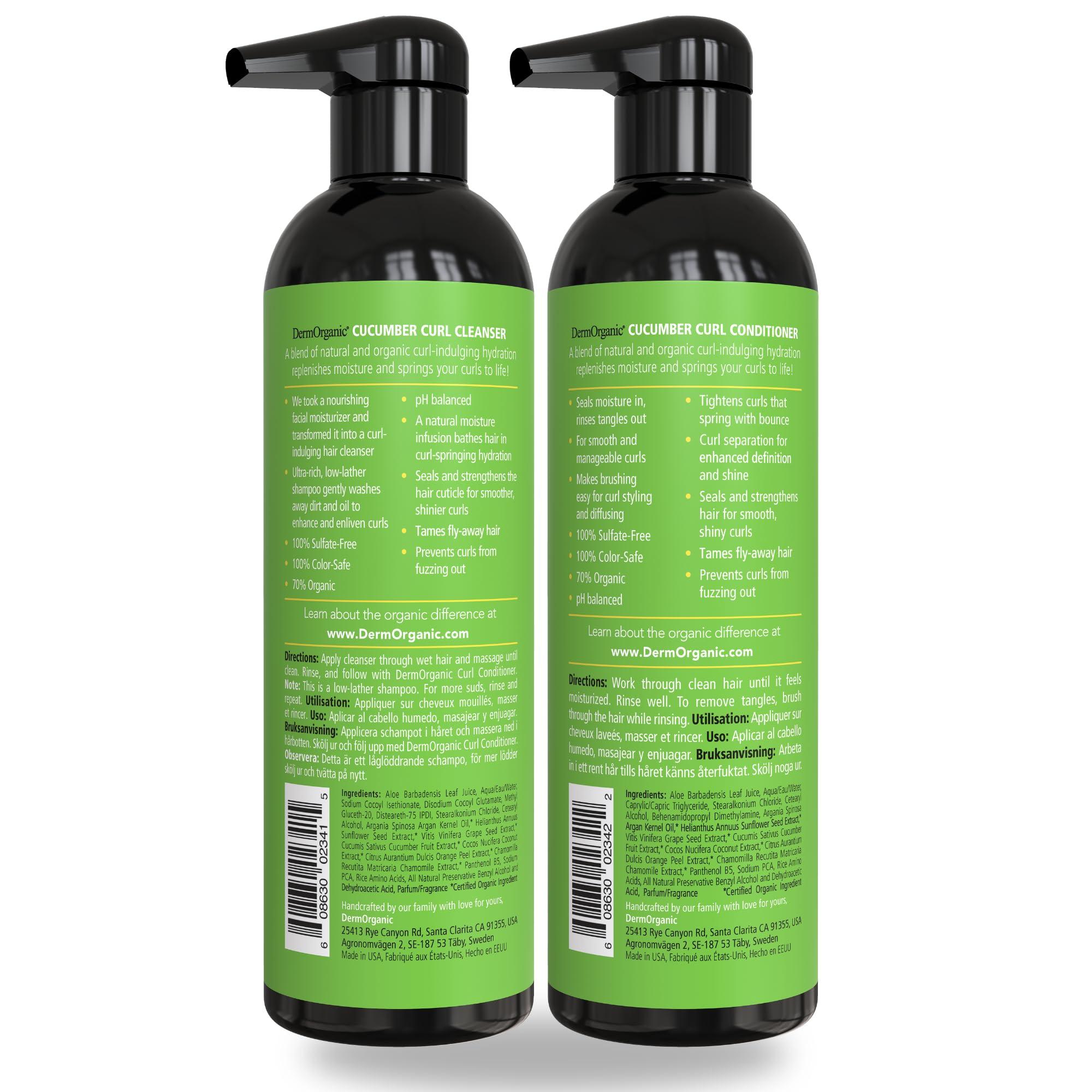 DermOrganic DermOrganic Organic Cucumber Curl Care Shampoo plus Conditioner Sulfate-Free, Color Safe, Hydrating, 17 oz