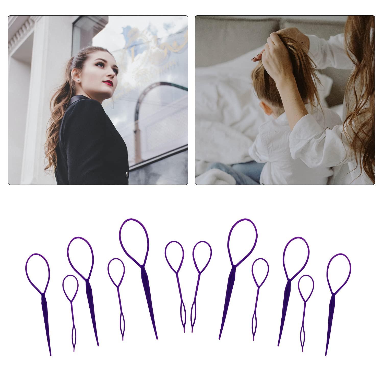 Trimming Shop Trimming Shop 4pcs Hair Braiding Tool, Topsy Tail Ponytail Maker French Braid Loop Tool, Hair Styling Accessory for Girls and Women, Durable Ponytail Holder, Purple