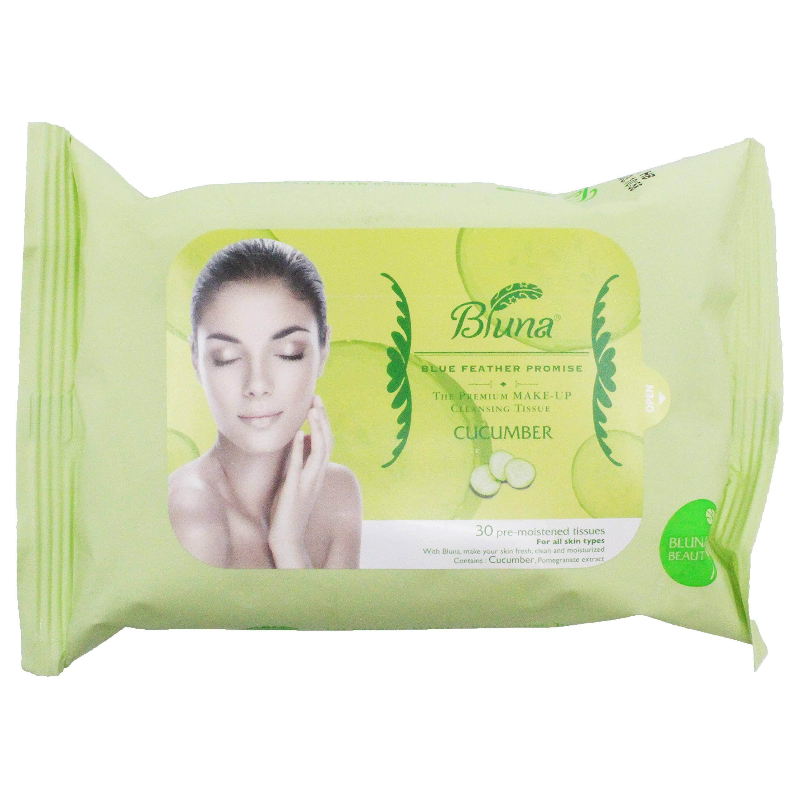 bluna Bluna Facial Make-Up Cleansing Tissue for All Skin Types, Cucumber, 30ct per pack (2 PACK)