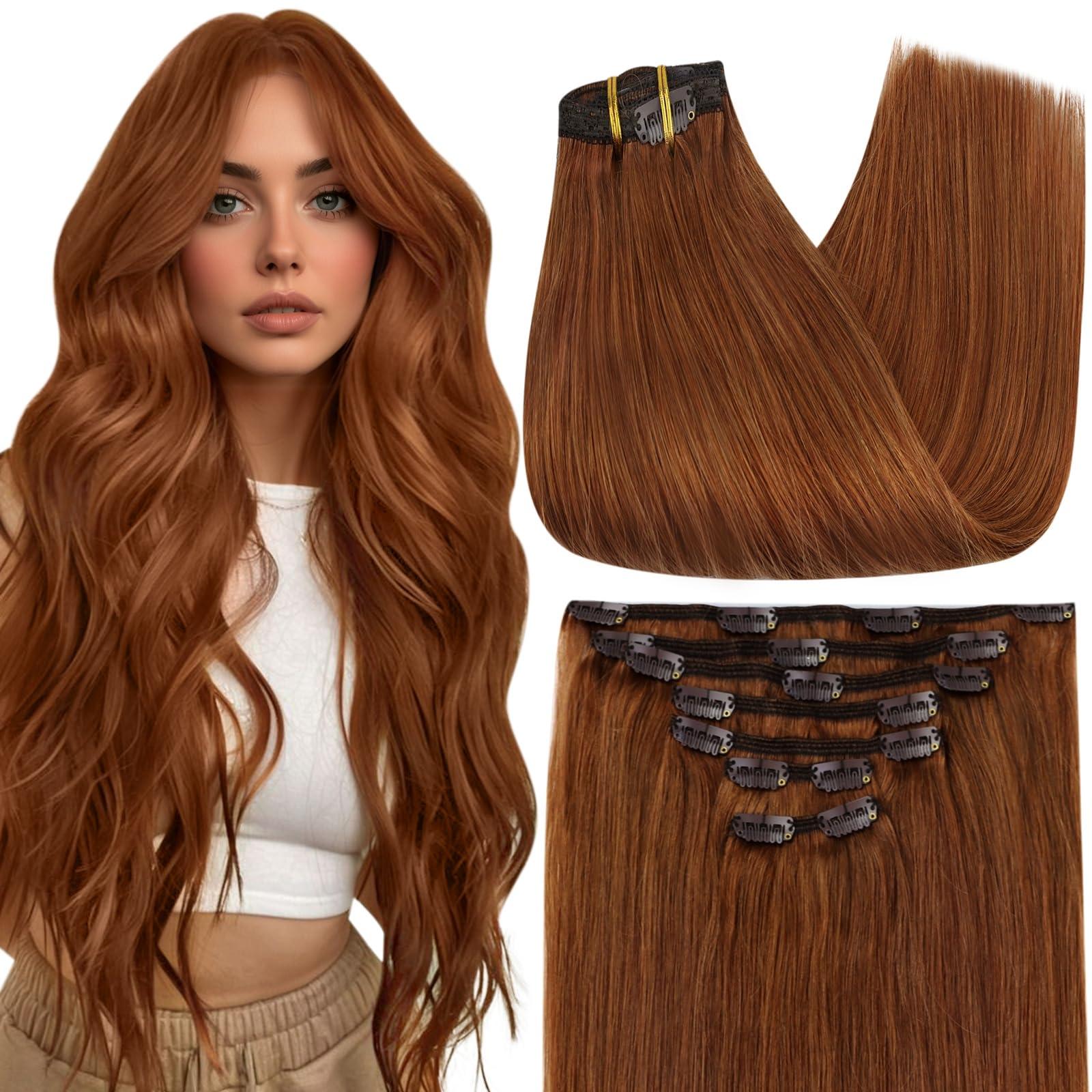 Full Shine Full Shine Auburn Hair Extensions Clip in Human Hair 10 Inch Short Clip in Hair Extensions Red Hair Clip in Real Hair Extensions Invisible Hair Extensions 7 Pcs