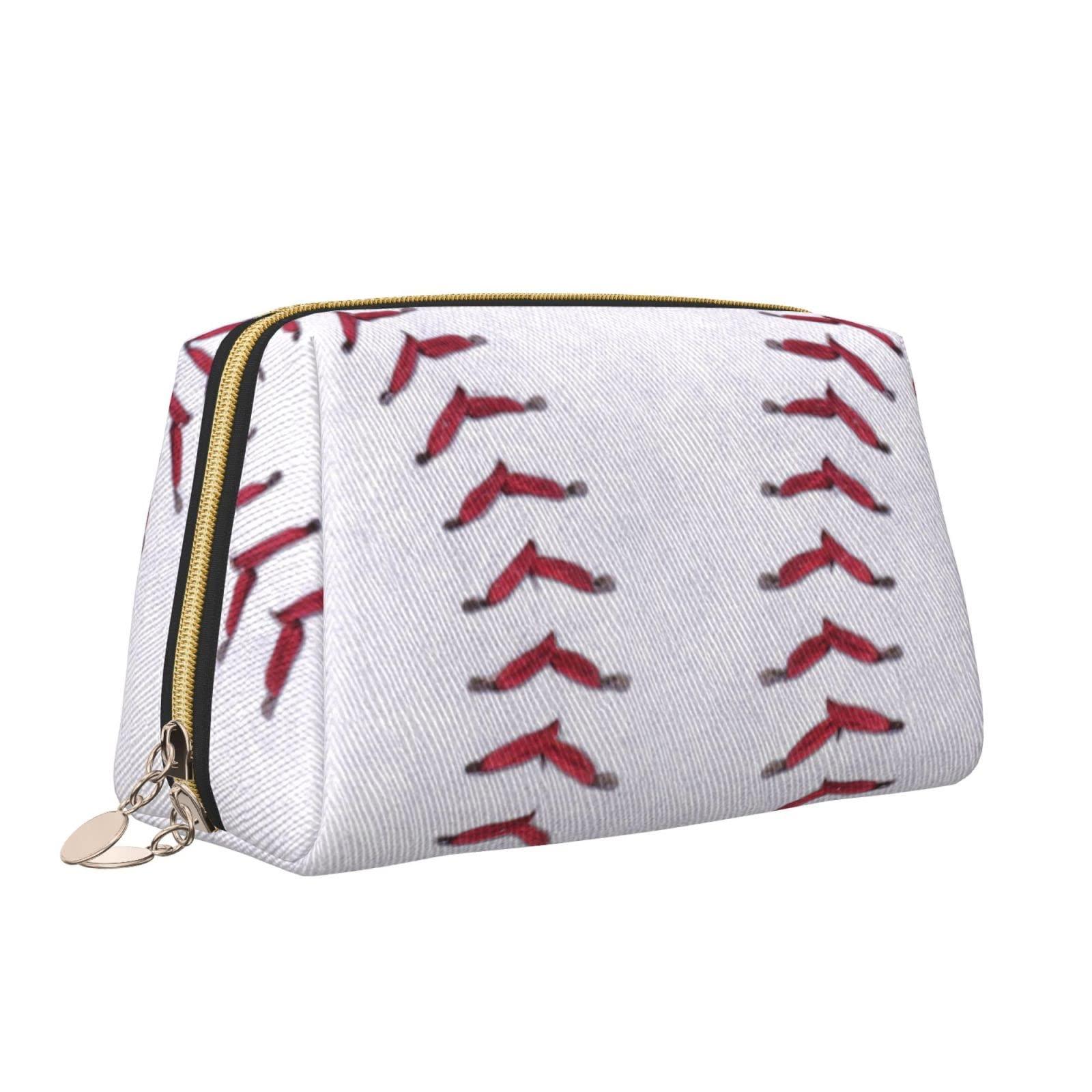 Generic Preppy Makeup Bag for Purse, PU Leather Baseball Laces Softball Makeup Zipper Pouch, Cosmetic Makeup Accessories Organizer Makeup Stuff Bag for College Girls Teens Women