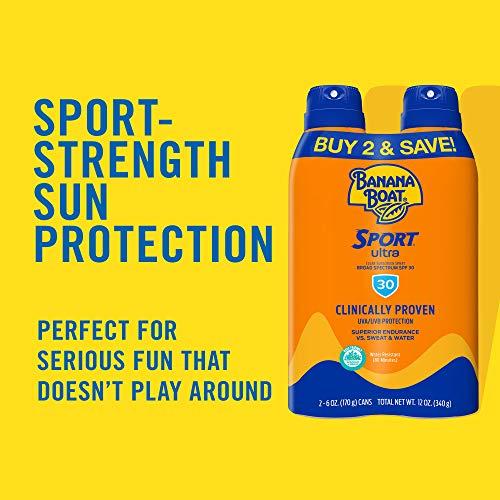 Banana Boat Banana Boat Sport Ultra SPF 30 Sunscreen Spray Twin Pack | Banana Boat Sunscreen Spray SPF 30, Spray On Sunscreen, Water Resistant Sunscreen, Oxybenzone Free Sunscreen Pack, 6oz each (Pack of 2)