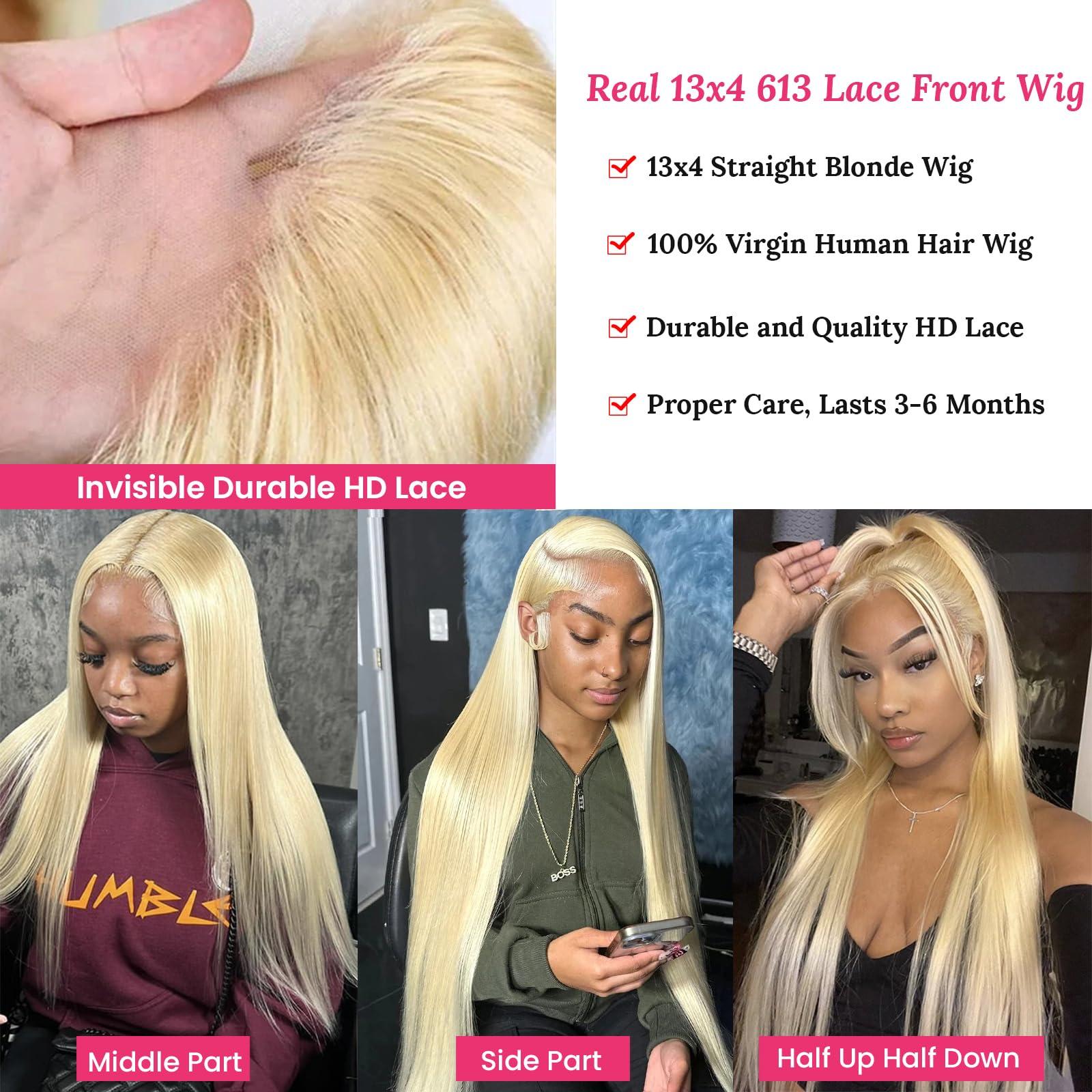 Licoville 613 Lace Front Wig Human Hair 180% Density 13x4 613 Human Hair Wig Full Thick Straight 22 Inch 613 HD Lace Frontal Wig Pre Plucked Bleached Knots Blonde Human Hair Lace Front Wigs for Black Women