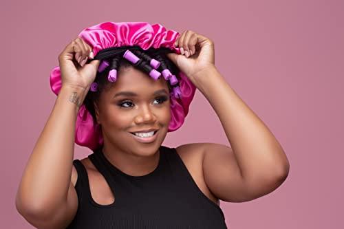 Thank God It's Natural tgin Slip Free Satin Bonnet for Women - Protective - Wavy - Natural Hair - Curly Hair - 3 Pack (Pink, Black, Leopard Print)