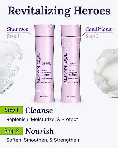 Keranique Keranique Shampoo and Conditioner for Damaged Hair - Anti-Breakage, Damage Control Set for Thinning Hair - Intense Repair, Deep Conditioning, Anti-Hairfall Routine w/Keratin - Great for Colored Hair