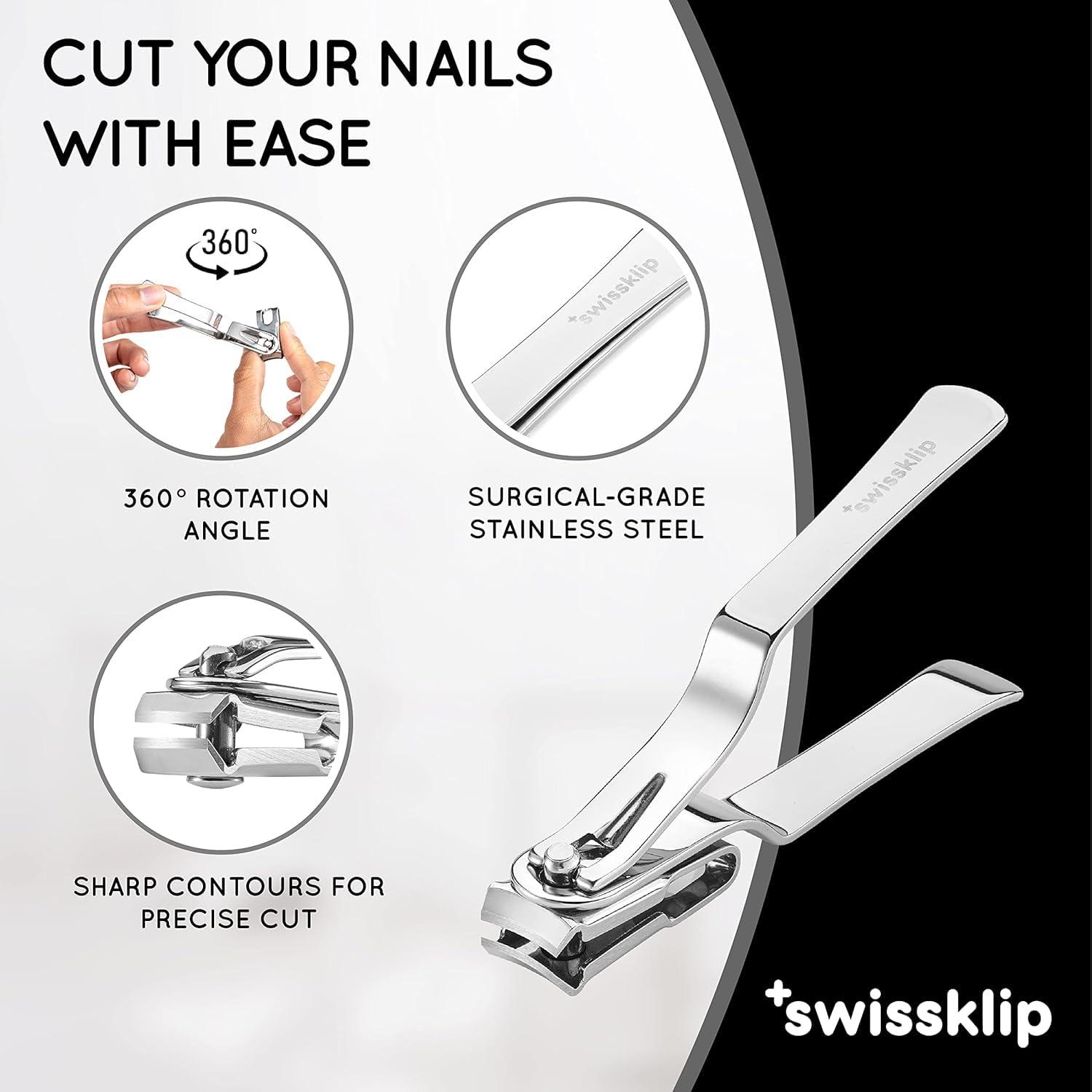 Swissklip Swissklip Nail Care Bundle I Heavy Duty Toenail Clippers for Seniors Thick Toenails I Medi-Care Toenail Stick I Natural Solution for Healthy Nails I 360 Nail Clipper