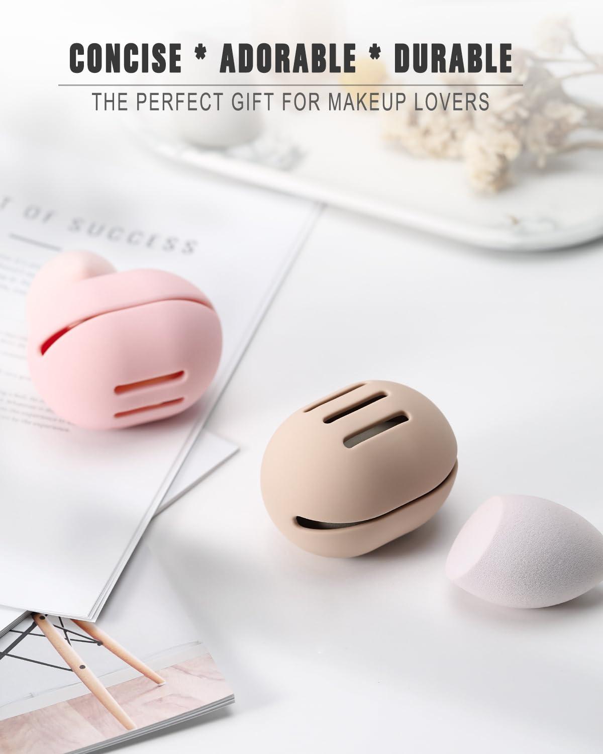 FERYES FERYES 2 PCS Makeup Sponge Holder Shatterproof Eco-Friendly Silicone Beauty Make Up Blender Case for Travel - Khaki