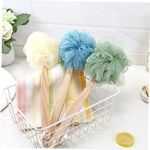 IWOWHERO 3pcs Bath Scrubber Sponge Long Handle Brushes Shower Puff Exfoliating Loufa Mesh Pouf Shower IWOWHERO