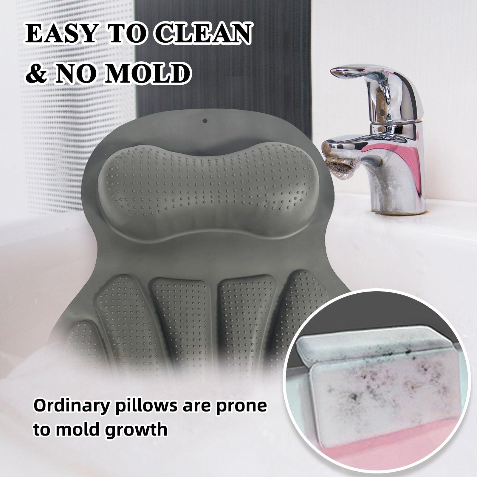 TOBETOPTOOLER Silicone Bath Pillows for Tub,Luxury Bath Pillow Bathtub Pillow Neck and Back Support with Non-Slip Suction Cup Spa Gifts for Women (Grey)