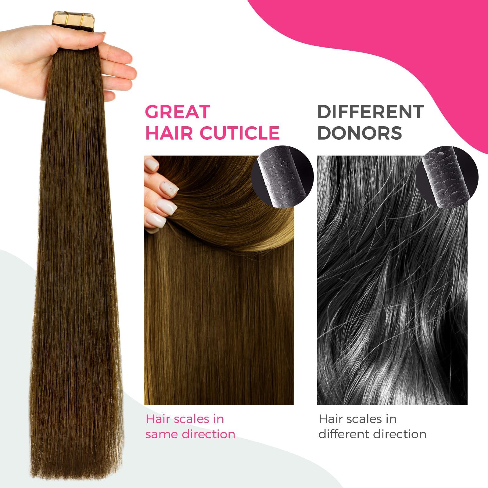 Lashey Lashey Tape in Hair Extensions Human Hair 50g 20pcs 16 Inch Chocolate Brown Tape in Extensions with Double-Side Tape Straight Invisible Tape in Hair Extensions for Women